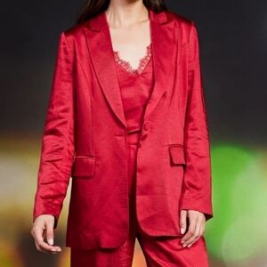S'Edge Lipstick Red Satin Long Blazer Size Medium